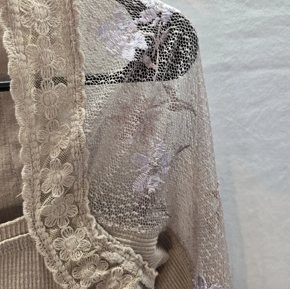 Free People Women’s Small Jolie Long Sheer Sleeves Square Neck Cashmere Camo New - Picture 8 of 10